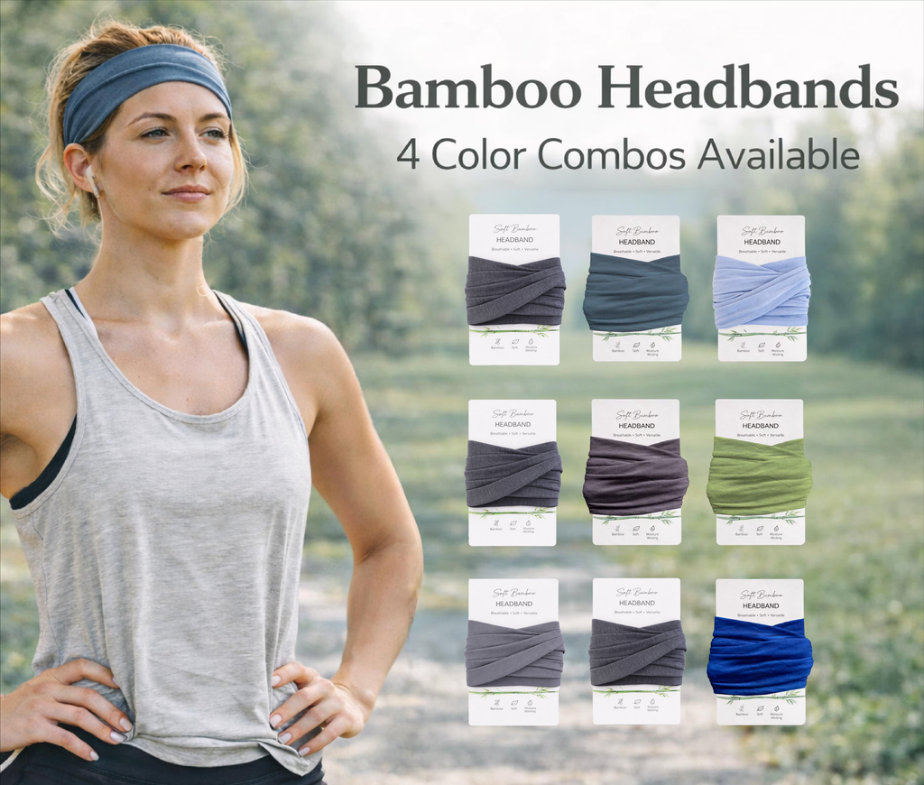 Bamboo Headband Set – 3 Pack | Soft Breathable Yoga & Workout Headbands | Eco Friendly Athletic Hair Bands