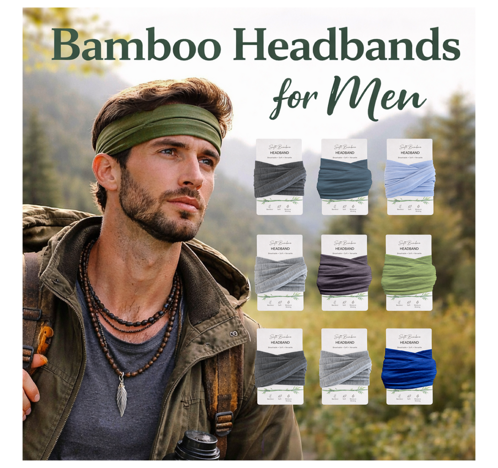 Bamboo Headband Set For Men – 3 Pack | Soft Breathable Yoga & Workout Headbands | Eco Friendly Athletic Hair Bands