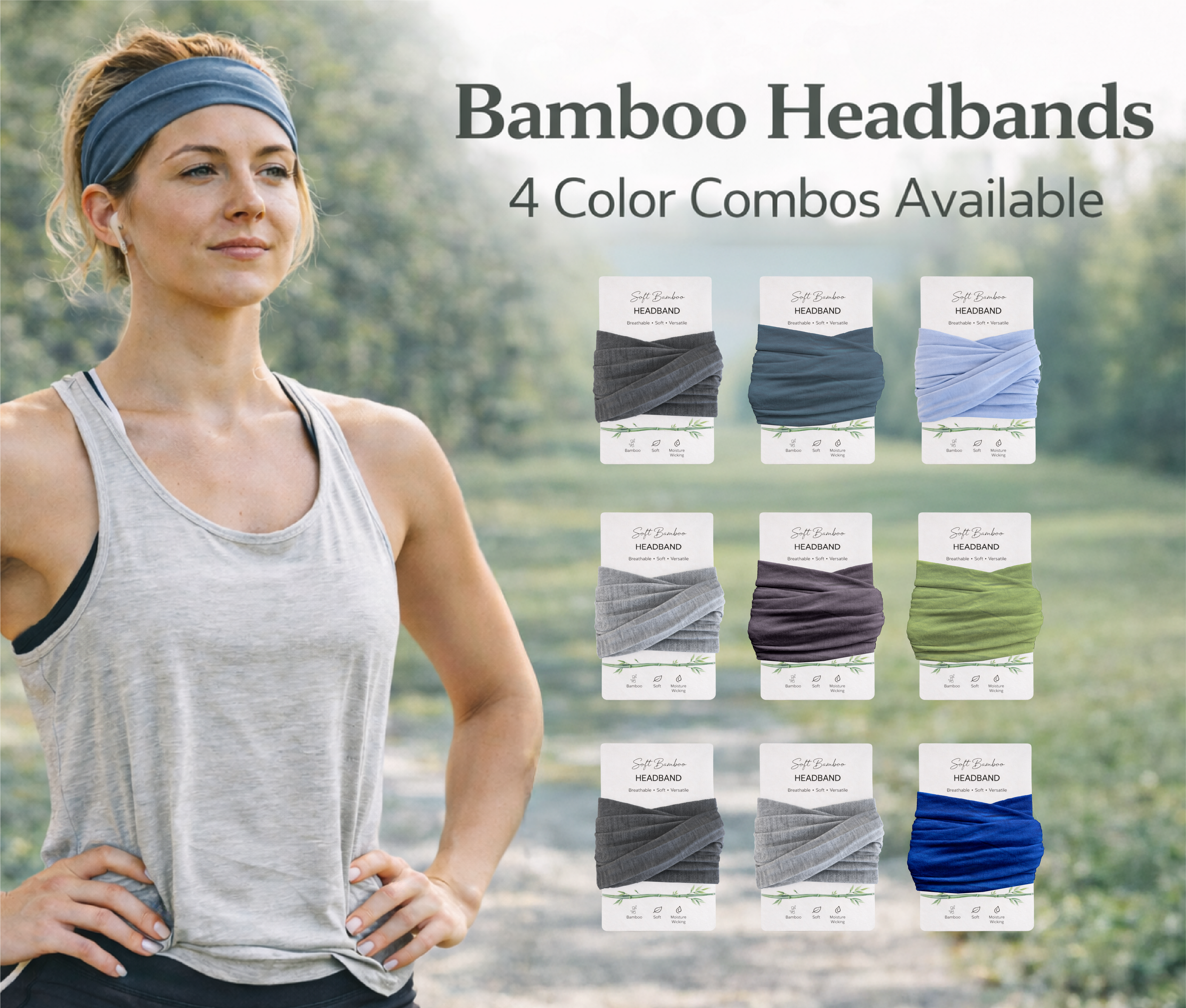 Bamboo Headband Set – 3 Pack | Soft Breathable Yoga & Workout Headbands | Eco Friendly Athletic Hair Bands